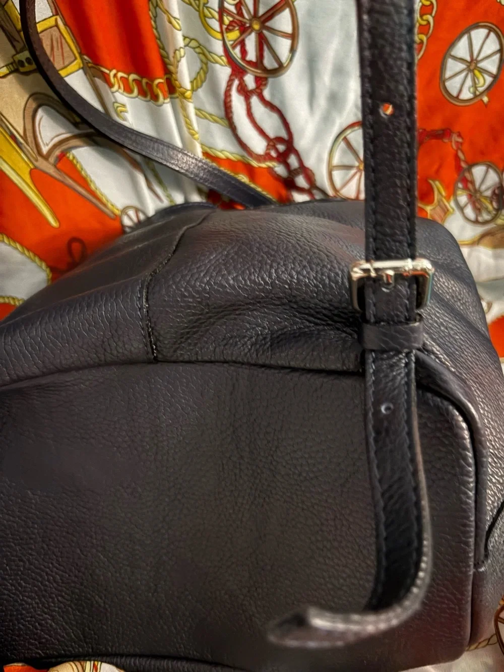 A.BELLUCCI Navy Blue Leather Drawstring Backpack - Classic Women's Bag